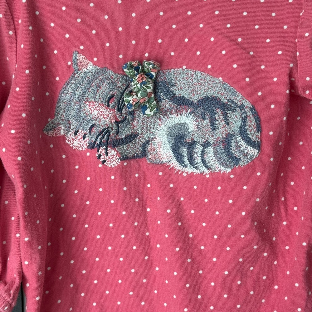 Mini Boden Cat embroidered tee polka dots 3D bow kitty toddler girl puff sleeve - Picture 2 of 4